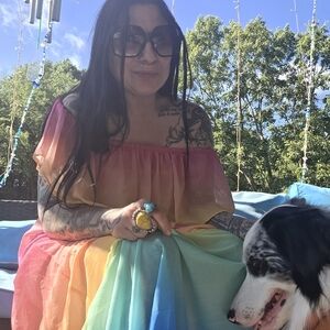 Rainbow Maxi Off Shoulder Dress